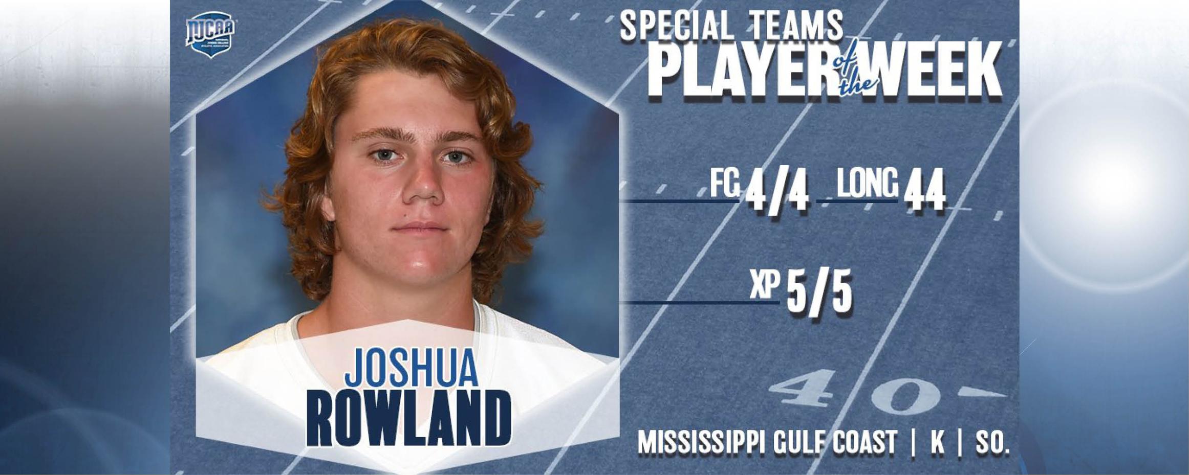Rowland named NJCAA Special Teams Player of the Week