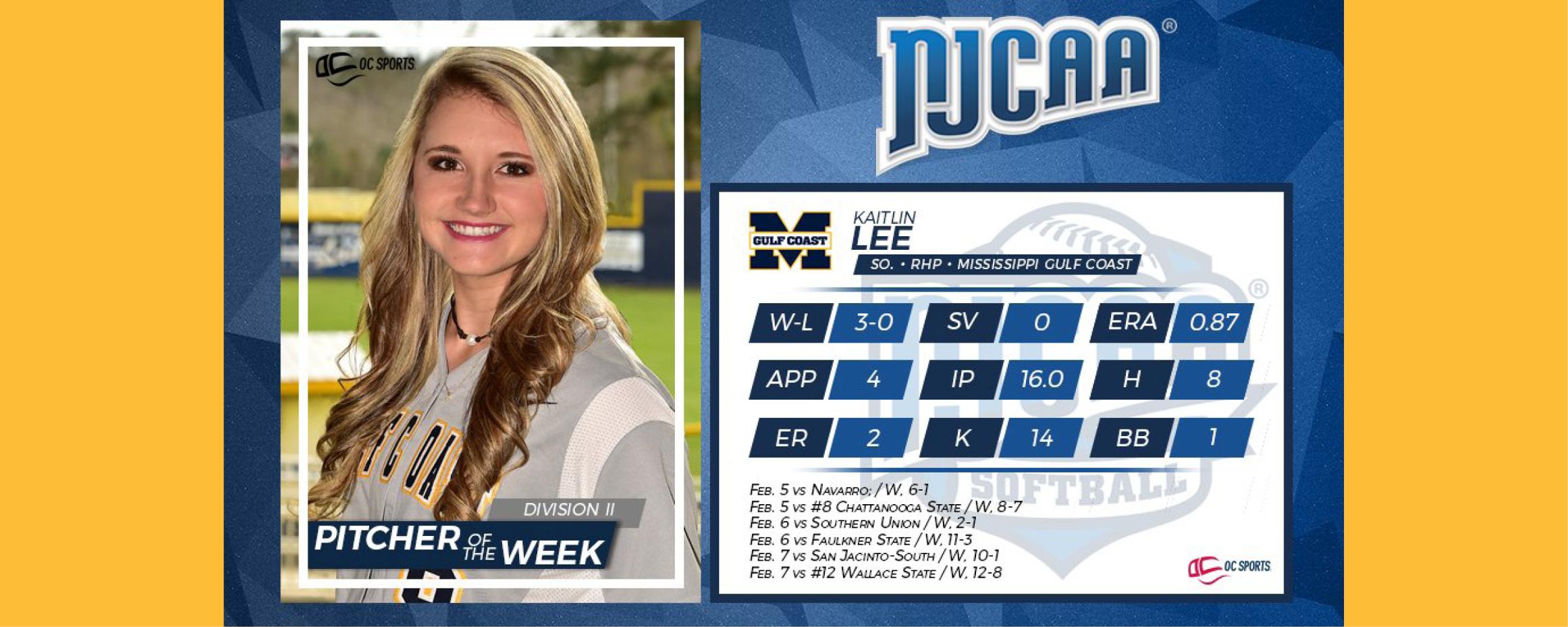 Kaitlin Lee wins NJCAA Pitcher of the Week